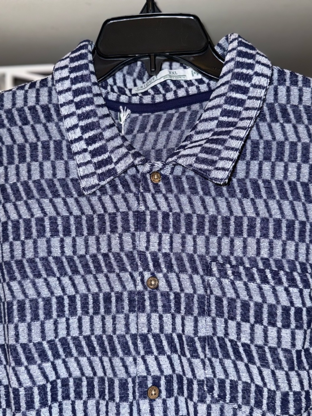 Criquet mens XXL terrycloth blue patterned button down shirt terry cloth nwt - Picture 3 of 4